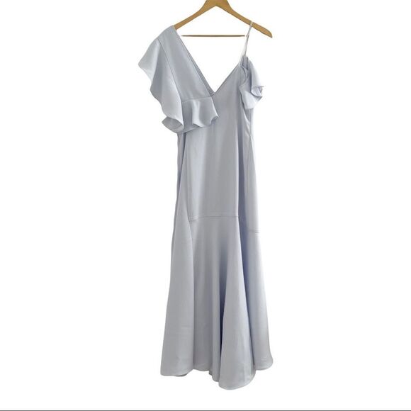 Adeam Asymmetric Ruffled Crepe Midi Dress  in Sky Blue - Picture 3 of 10